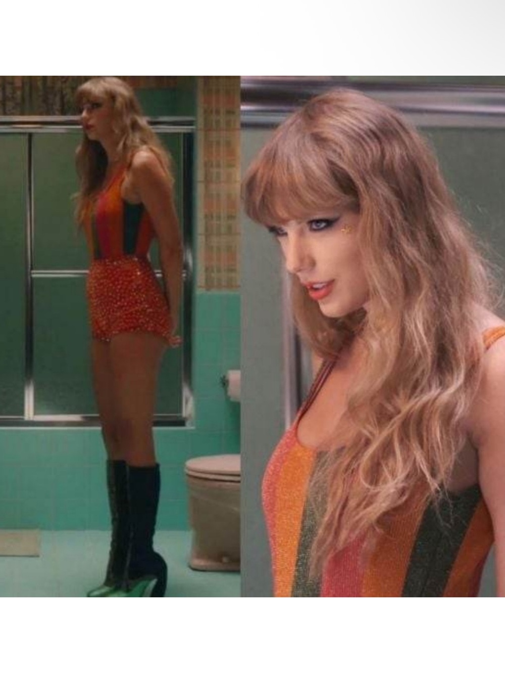 Taylor Swift Farm Rio Shimmer Striped Anti Hero Music Video Swimsuit NEW Small - Picture 2 of 10